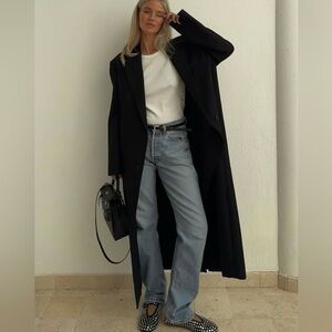 Di Silver Vtg Men's Cashmere Blend Charcoal Black Long Overcoat Sz 44 Reg EUC